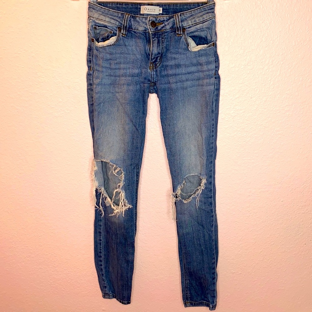 Medium Blue Distressed Skinny Jeans size 0